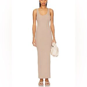 Enza Costa Silk Rib Maxi Tank Dress in Tan